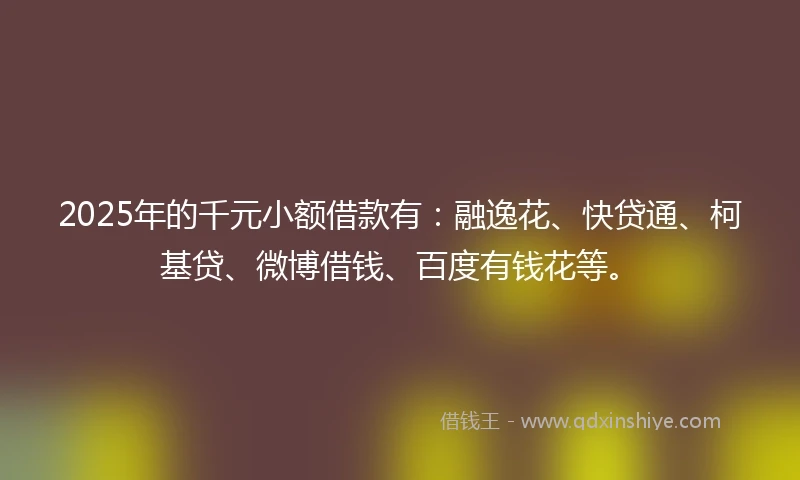 2025年的千元小额借款有：融逸花、快贷通、柯基贷、微博借钱、百度有钱花等。