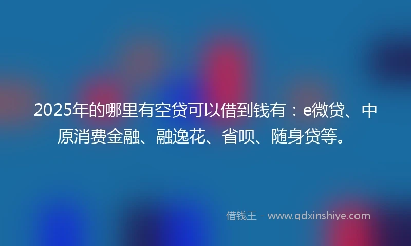 2025年的哪里有空贷可以借到钱有：e微贷、中原消费金融、融逸花、省呗、随身贷等。