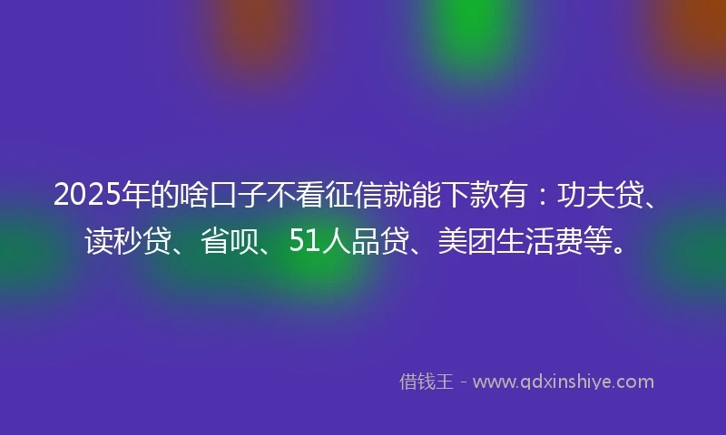 2025年的啥口子不看征信就能下款有：功夫贷、读秒贷、省呗、51人品贷、美团生活费等。