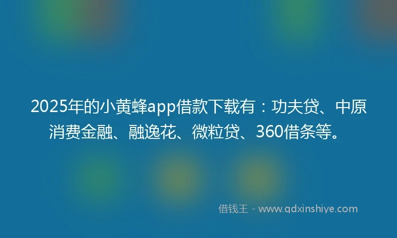 2025年的小黄蜂app借款下载有：功夫贷、中原消费金融、融逸花、微粒贷、360借条等。