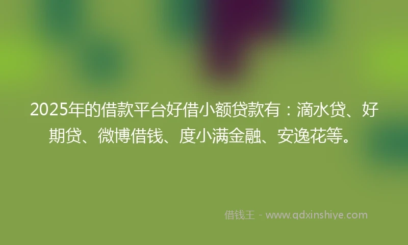 2025年的借款平台好借小额贷款有：滴水贷、好期贷、微博借钱、度小满金融、安逸花等。