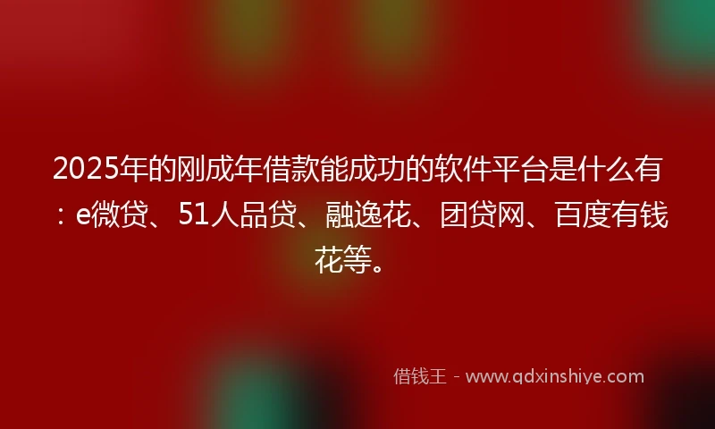 2025年的刚成年借款能成功的软件平台是什么有：e微贷、51人品贷、融逸花、团贷网、百度有钱花等。