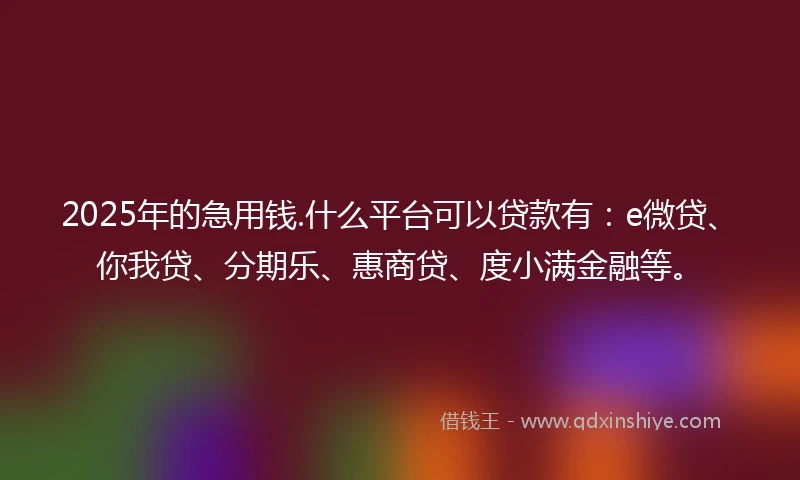 2025年的急用钱.什么平台可以贷款有：e微贷、你我贷、分期乐、惠商贷、度小满金融等。