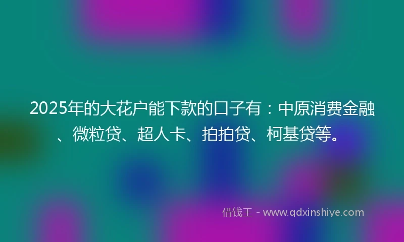 2025年的大花户能下款的口子有：中原消费金融、微粒贷、超人卡、拍拍贷、柯基贷等。