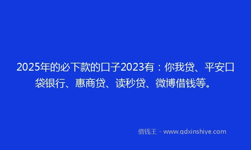2025年的必下款的口子2023有：你我贷、平安口袋银行、惠商贷、读秒贷、微博借钱等。
