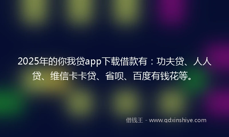 2025年的你我贷app下载借款有：功夫贷、人人贷、维信卡卡贷、省呗、百度有钱花等。