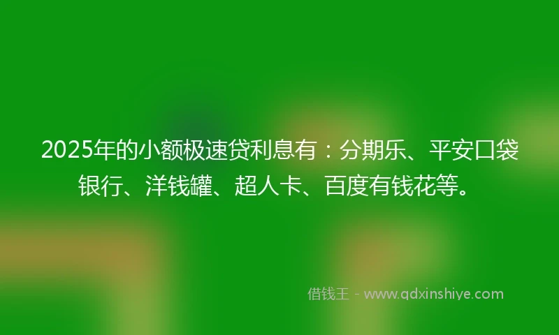 2025年的小额极速贷利息有：分期乐、平安口袋银行、洋钱罐、超人卡、百度有钱花等。