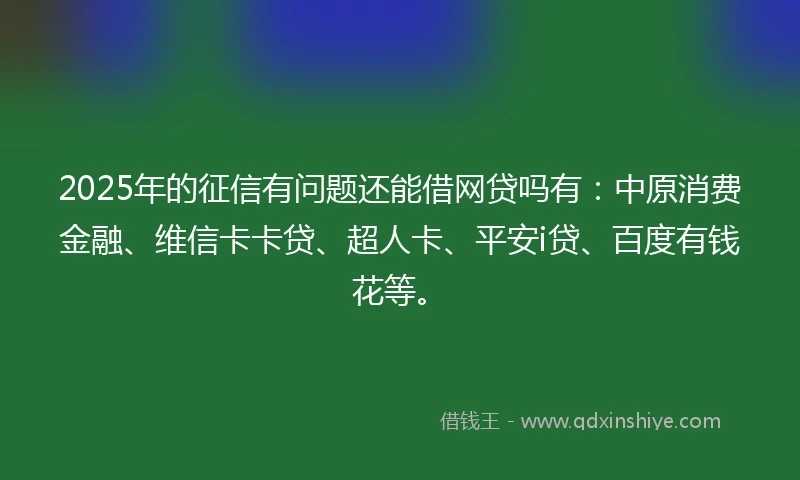 2025年的征信有问题还能借网贷吗有：中原消费金融、维信卡卡贷、超人卡、平安i贷、百度有钱花等。
