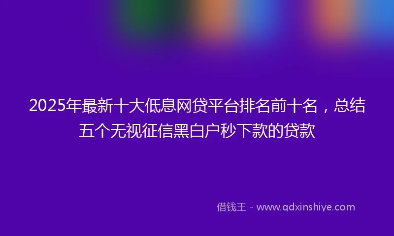 2025年最新十大低息网贷平台排名前十名，总结五个无视征信黑白户秒下款的贷款