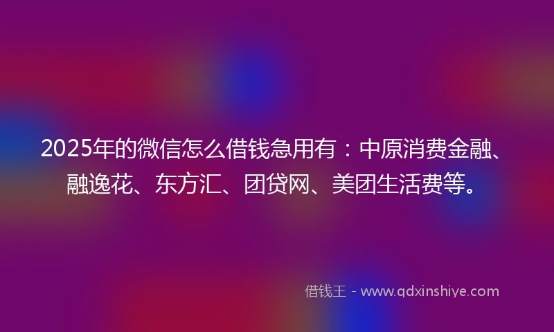 2025年的微信怎么借钱急用有：中原消费金融、融逸花、东方汇、团贷网、美团生活费等。