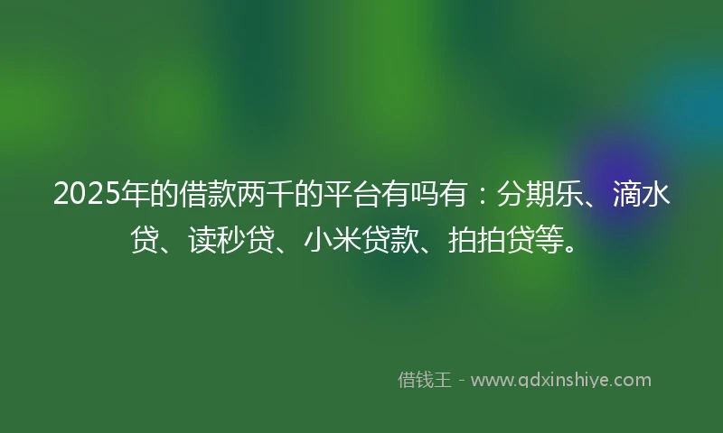 2025年的借款两千的平台有吗有：分期乐、滴水贷、读秒贷、小米贷款、拍拍贷等。