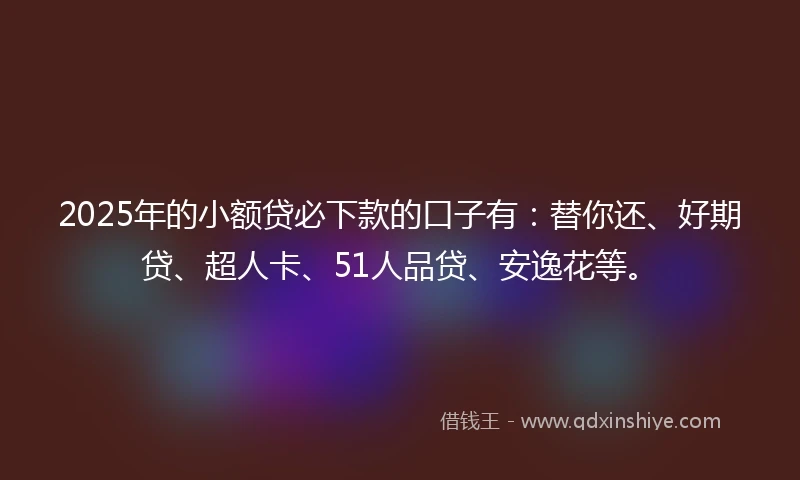 2025年的小额贷必下款的口子有：替你还、好期贷、超人卡、51人品贷、安逸花等。