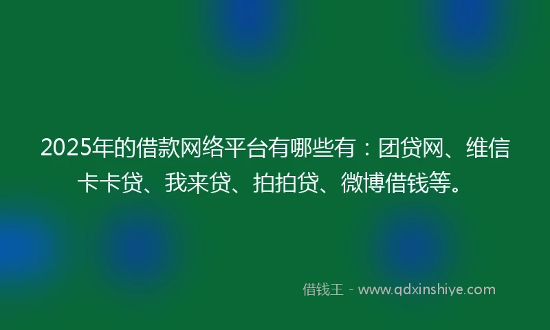 2025年的借款网络平台有哪些有：团贷网、维信卡卡贷、我来贷、拍拍贷、微博借钱等。