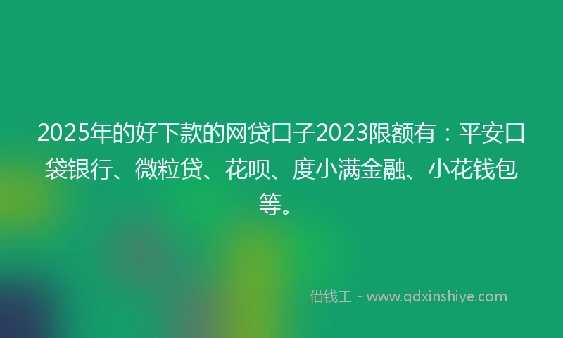 2025年的好下款的网贷口子2023限额有：平安口袋银行、微粒贷、花呗、度小满金融、小花钱包等。