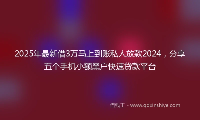2025年最新借3万马上到账私人放款2024，分享五个手机小额黑户快速贷款平台