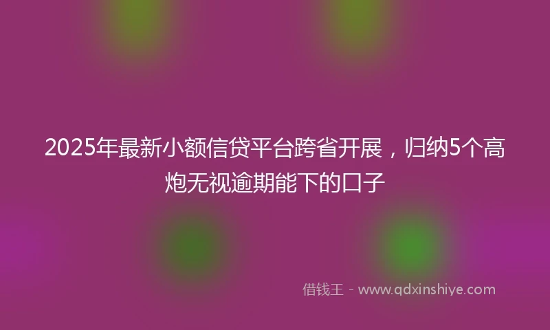 2025年最新小额信贷平台跨省开展，归纳5个高炮无视逾期能下的口子