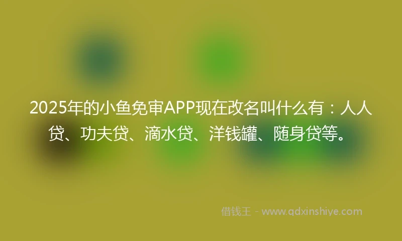 2025年的小鱼免审APP现在改名叫什么有：人人贷、功夫贷、滴水贷、洋钱罐、随身贷等。