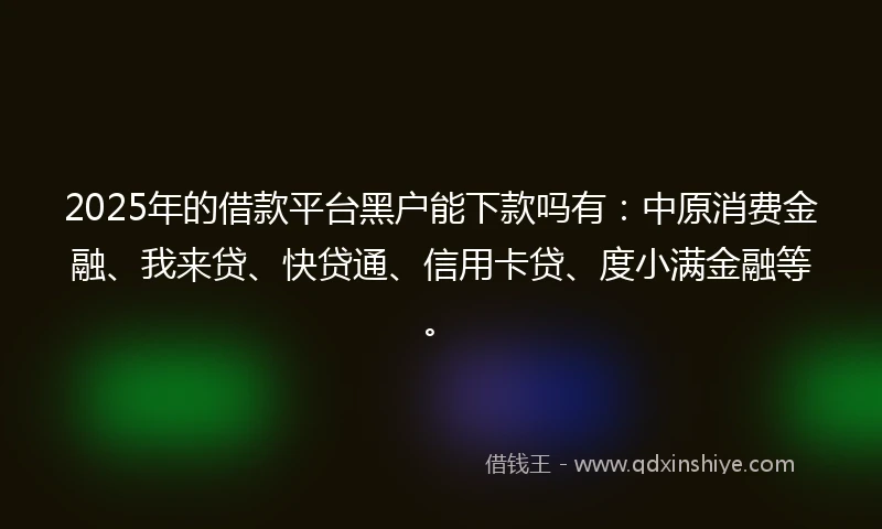 2025年的借款平台黑户能下款吗有：中原消费金融、我来贷、快贷通、信用卡贷、度小满金融等。