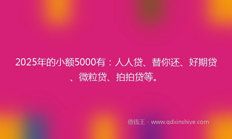 2025年的小额5000有：人人贷、替你还、好期贷、微粒贷、拍拍贷等。