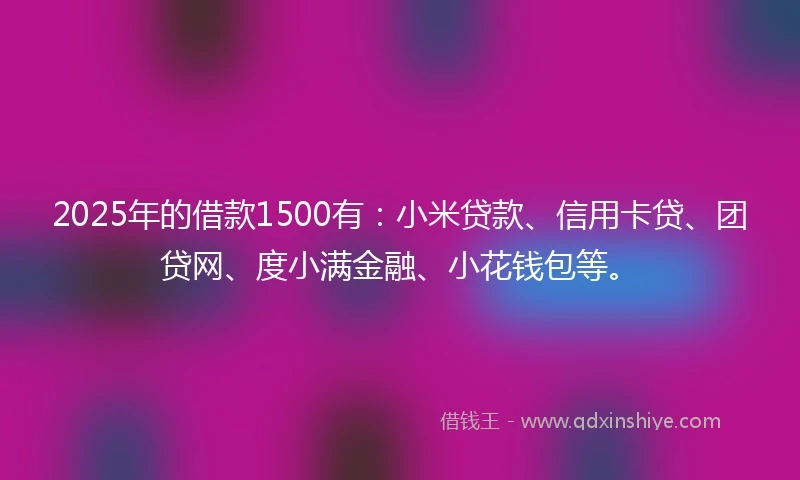 2025年的借款1500有：小米贷款、信用卡贷、团贷网、度小满金融、小花钱包等。