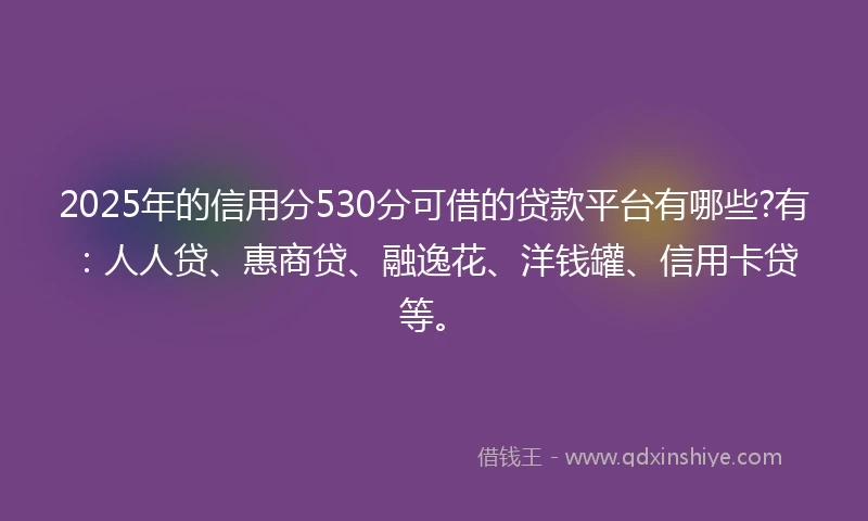 2025年的信用分530分可借的贷款平台有哪些?有：人人贷、惠商贷、融逸花、洋钱罐、信用卡贷等。