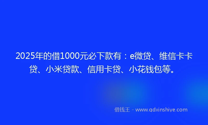2025年的借1000元必下款有：e微贷、维信卡卡贷、小米贷款、信用卡贷、小花钱包等。