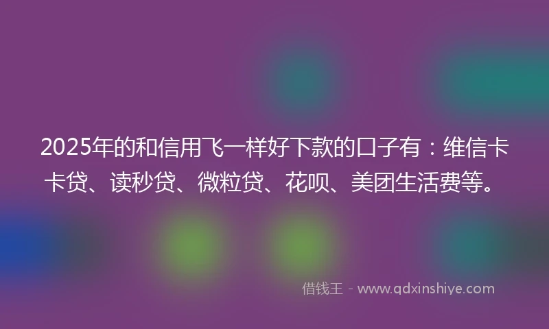 2025年的和信用飞一样好下款的口子有：维信卡卡贷、读秒贷、微粒贷、花呗、美团生活费等。