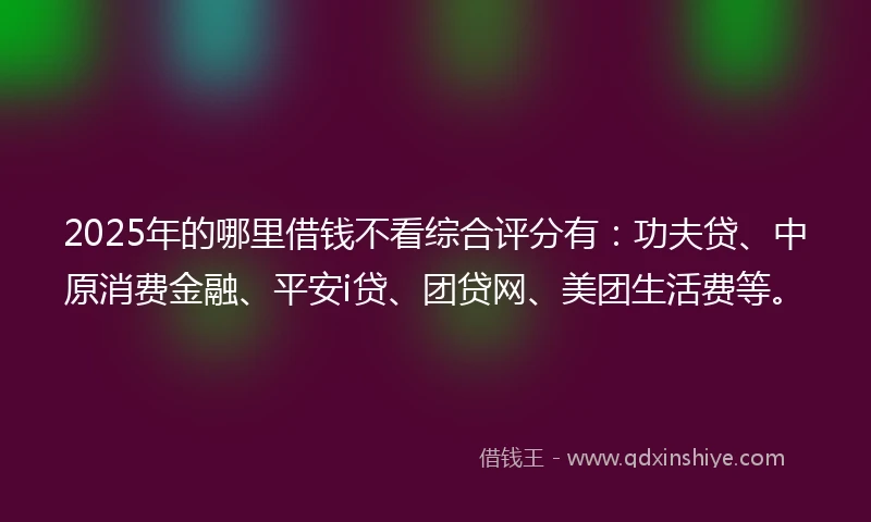 2025年的哪里借钱不看综合评分有：功夫贷、中原消费金融、平安i贷、团贷网、美团生活费等。