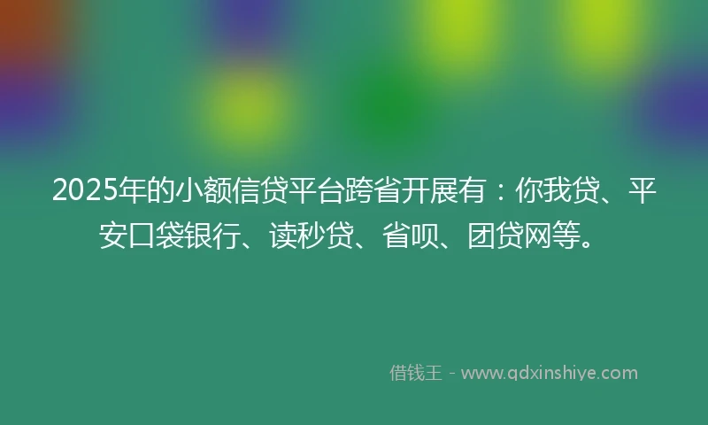 2025年的小额信贷平台跨省开展有：你我贷、平安口袋银行、读秒贷、省呗、团贷网等。