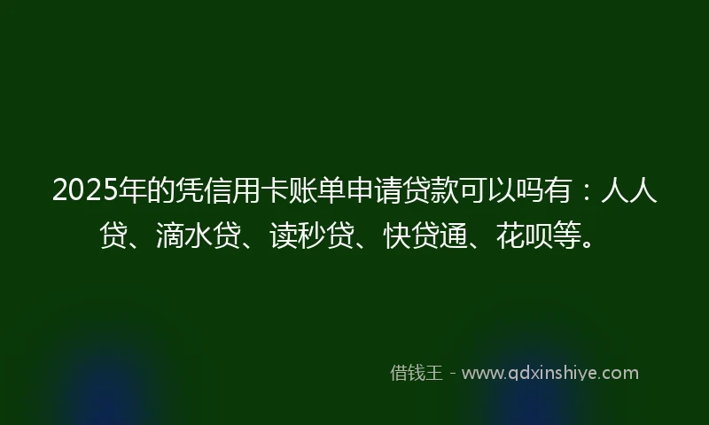 2025年的凭信用卡账单申请贷款可以吗有：人人贷、滴水贷、读秒贷、快贷通、花呗等。