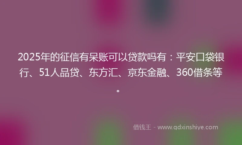 2025年的征信有呆账可以贷款吗有：平安口袋银行、51人品贷、东方汇、京东金融、360借条等。