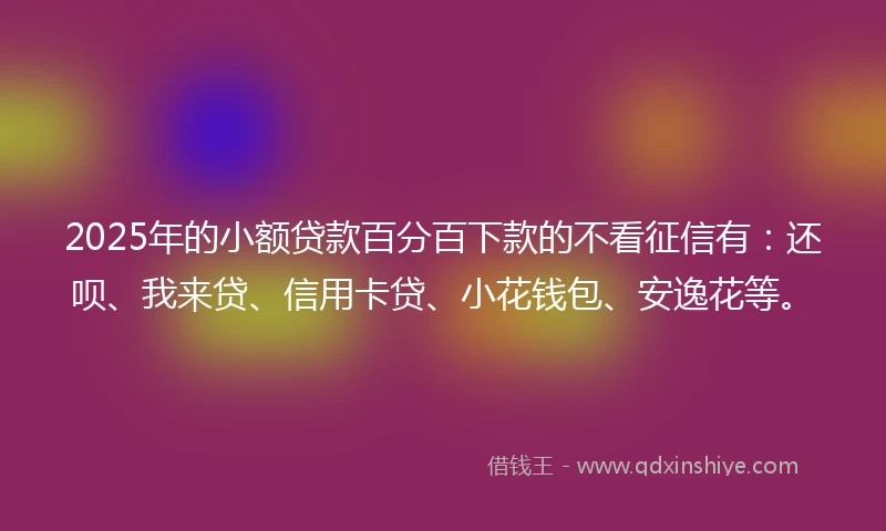 2025年的小额贷款百分百下款的不看征信有：还呗、我来贷、信用卡贷、小花钱包、安逸花等。