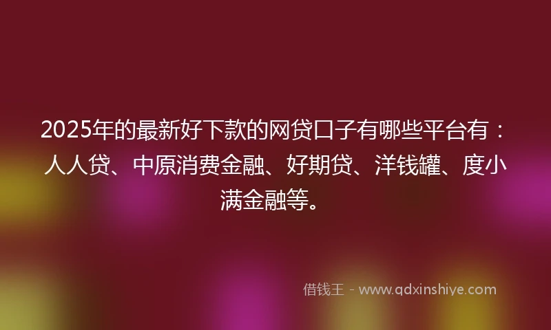 2025年的最新好下款的网贷口子有哪些平台有：人人贷、中原消费金融、好期贷、洋钱罐、度小满金融等。