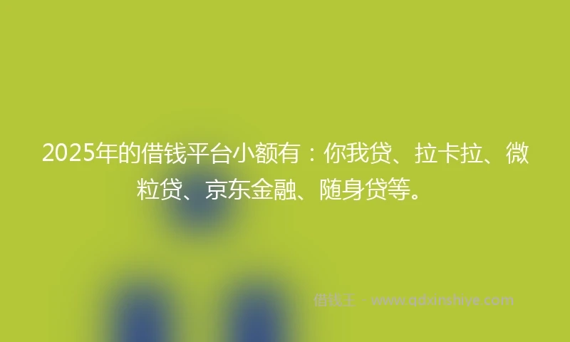 2025年的借钱平台小额有：你我贷、拉卡拉、微粒贷、京东金融、随身贷等。