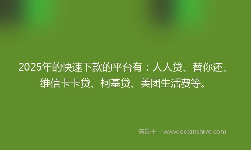 2025年的快速下款的平台有：人人贷、替你还、维信卡卡贷、柯基贷、美团生活费等。