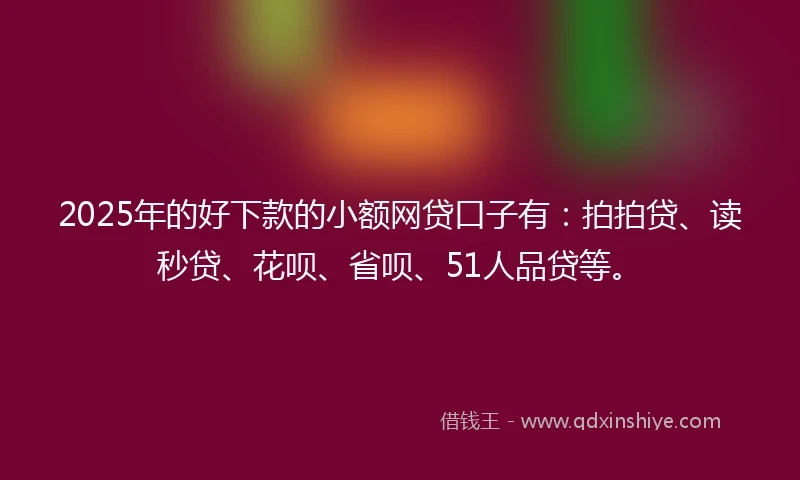 2025年的好下款的小额网贷口子有：拍拍贷、读秒贷、花呗、省呗、51人品贷等。