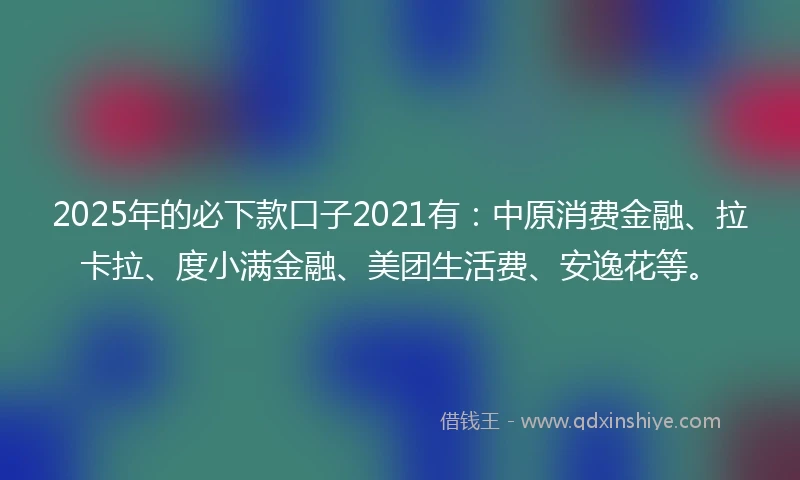 2025年的必下款口子2021有：中原消费金融、拉卡拉、度小满金融、美团生活费、安逸花等。