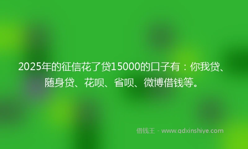2025年的征信花了贷15000的口子有：你我贷、随身贷、花呗、省呗、微博借钱等。