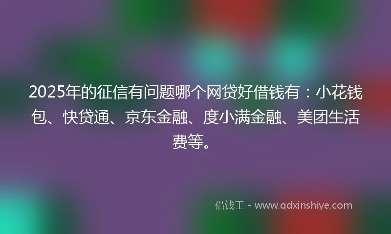 2025年的征信有问题哪个网贷好借钱有：小花钱包、快贷通、京东金融、度小满金融、美团生活费等。