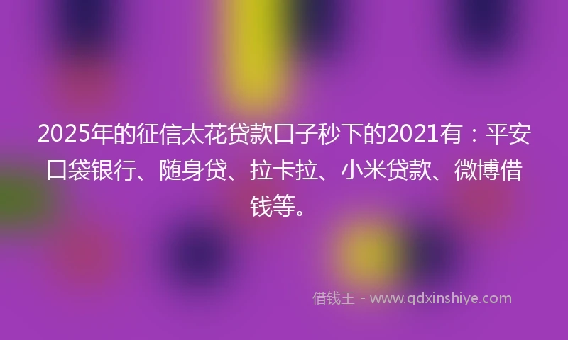 2025年的征信太花贷款口子秒下的2021有：平安口袋银行、随身贷、拉卡拉、小米贷款、微博借钱等。