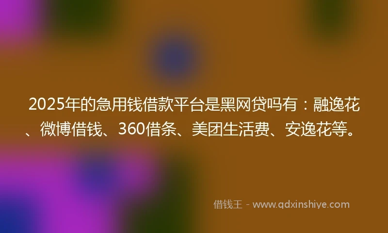 2025年的急用钱借款平台是黑网贷吗有：融逸花、微博借钱、360借条、美团生活费、安逸花等。