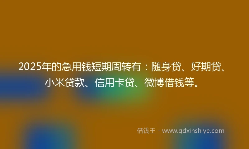 2025年的急用钱短期周转有：随身贷、好期贷、小米贷款、信用卡贷、微博借钱等。