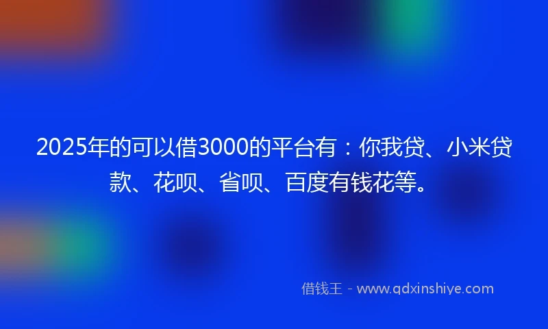 2025年的可以借3000的平台有：你我贷、小米贷款、花呗、省呗、百度有钱花等。