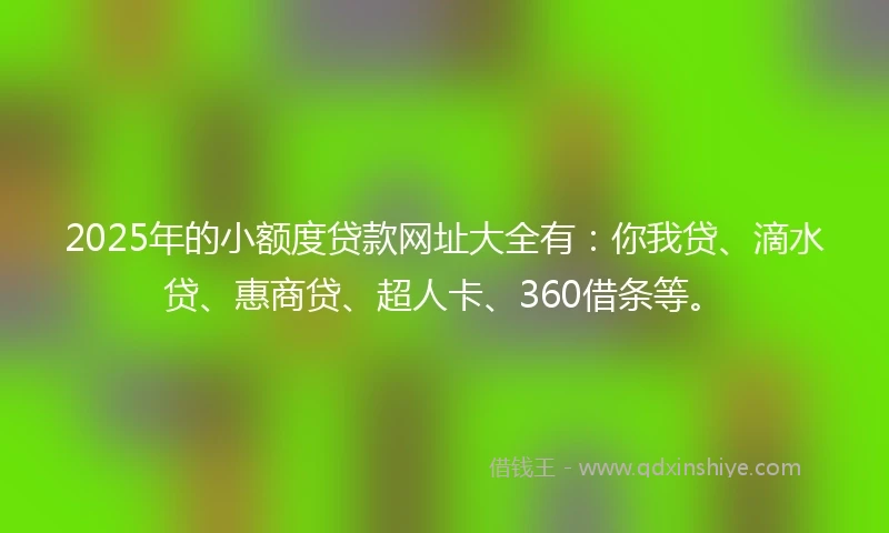 2025年的小额度贷款网址大全有：你我贷、滴水贷、惠商贷、超人卡、360借条等。