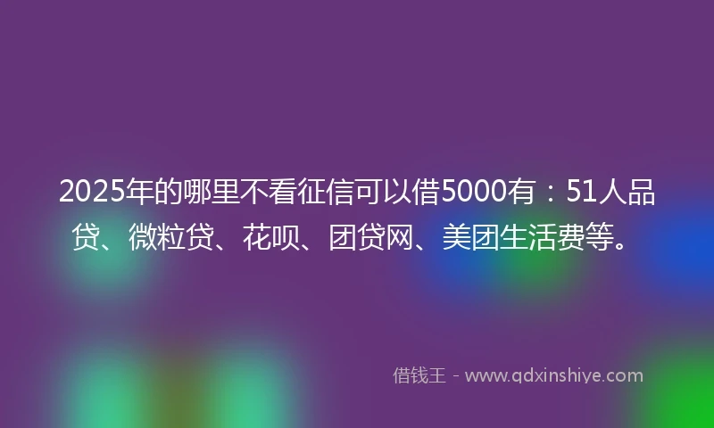 2025年的哪里不看征信可以借5000有：51人品贷、微粒贷、花呗、团贷网、美团生活费等。