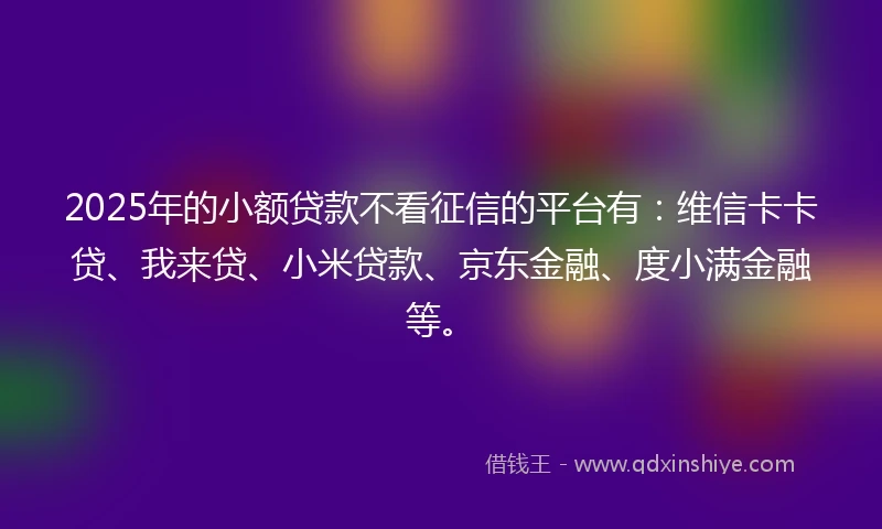 2025年的小额贷款不看征信的平台有：维信卡卡贷、我来贷、小米贷款、京东金融、度小满金融等。