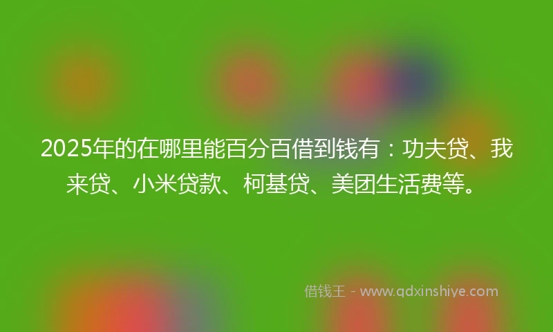 2025年的在哪里能百分百借到钱有：功夫贷、我来贷、小米贷款、柯基贷、美团生活费等。