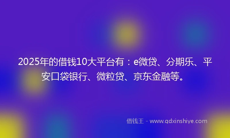 2025年的借钱10大平台有：e微贷、分期乐、平安口袋银行、微粒贷、京东金融等。