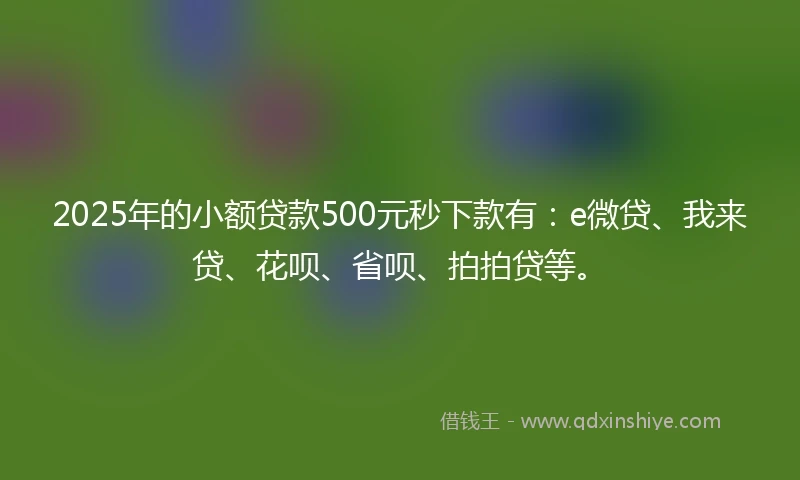 2025年的小额贷款500元秒下款有：e微贷、我来贷、花呗、省呗、拍拍贷等。