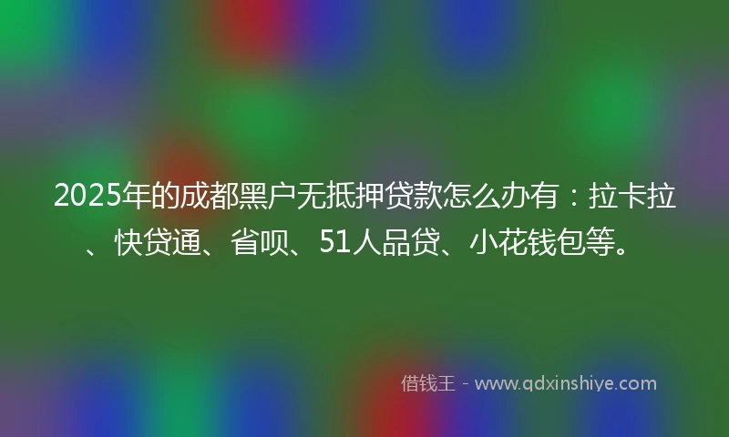 2025年的成都黑户无抵押贷款怎么办有：拉卡拉、快贷通、省呗、51人品贷、小花钱包等。